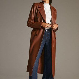 Avec Les Fillies Faux Leather Brown Trench Coat
